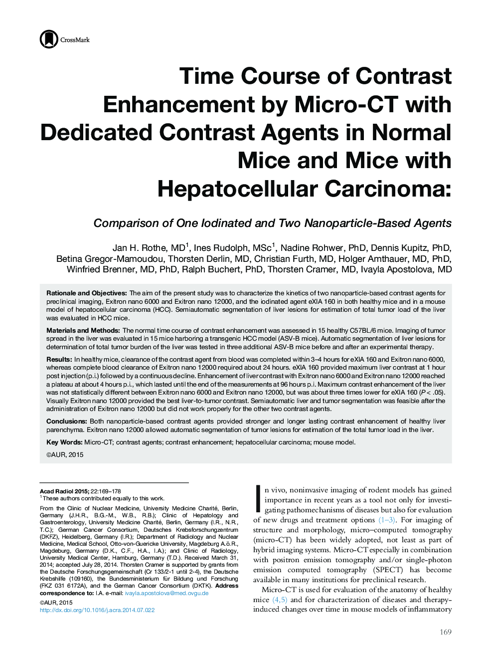 Time Course of Contrast Enhancement by Micro-CT with Dedicated Contrast Agents in Normal Mice and Mice with Hepatocellular Carcinoma