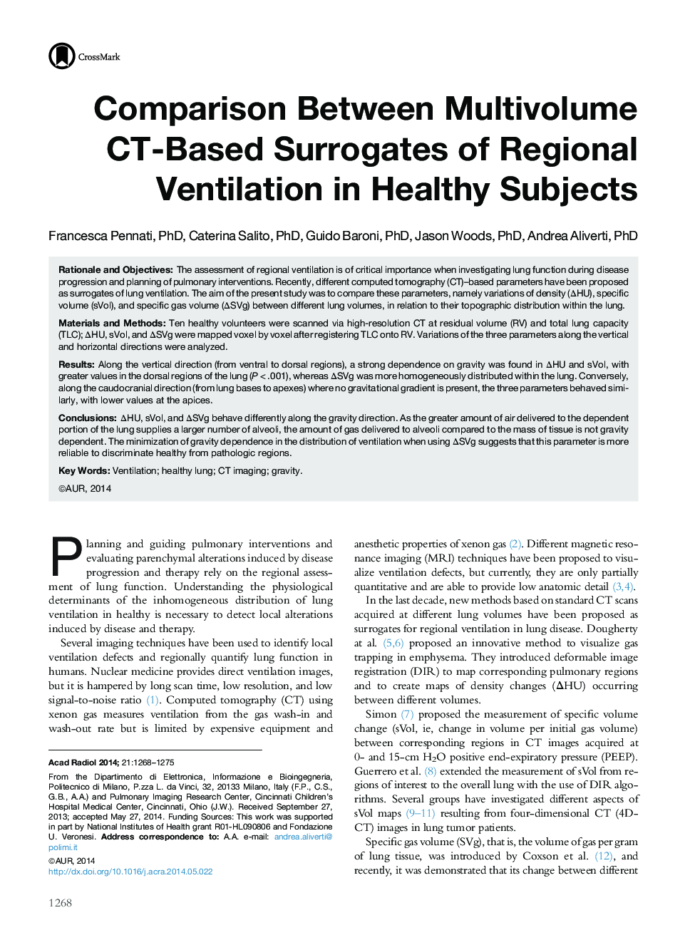 Comparison Between Multivolume CT-Based Surrogates of Regional Ventilation in Healthy Subjects