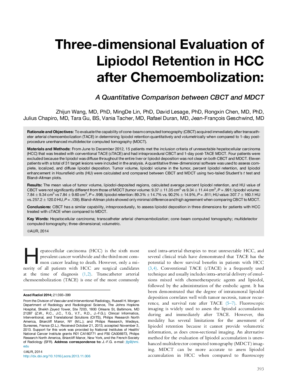 Three-dimensional Evaluation of Lipiodol Retention in HCC after Chemoembolization