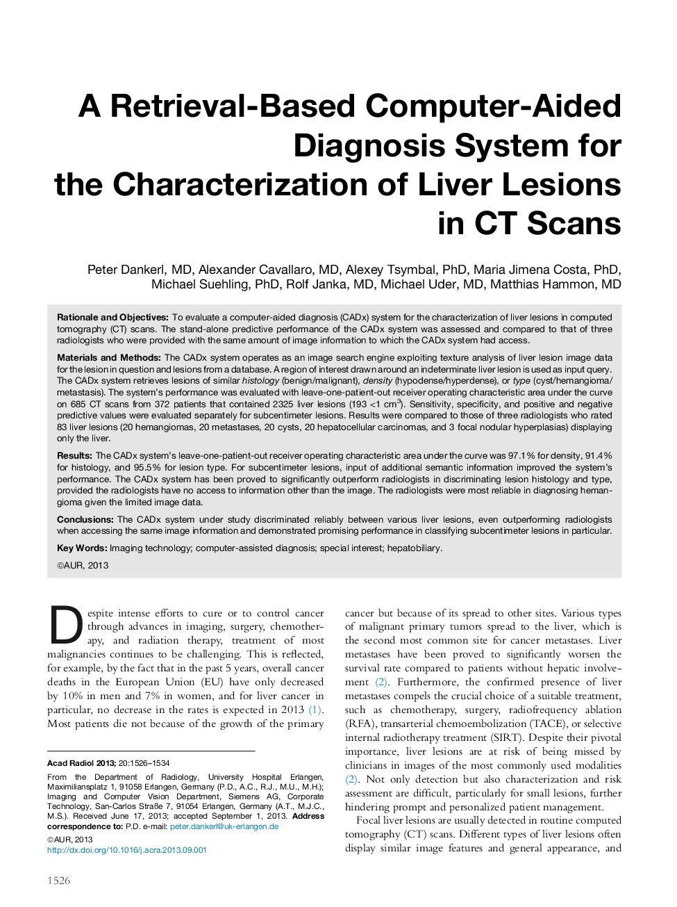 A Retrieval-Based Computer-Aided Diagnosis System for theÂ Characterization of Liver Lesions in CT Scans