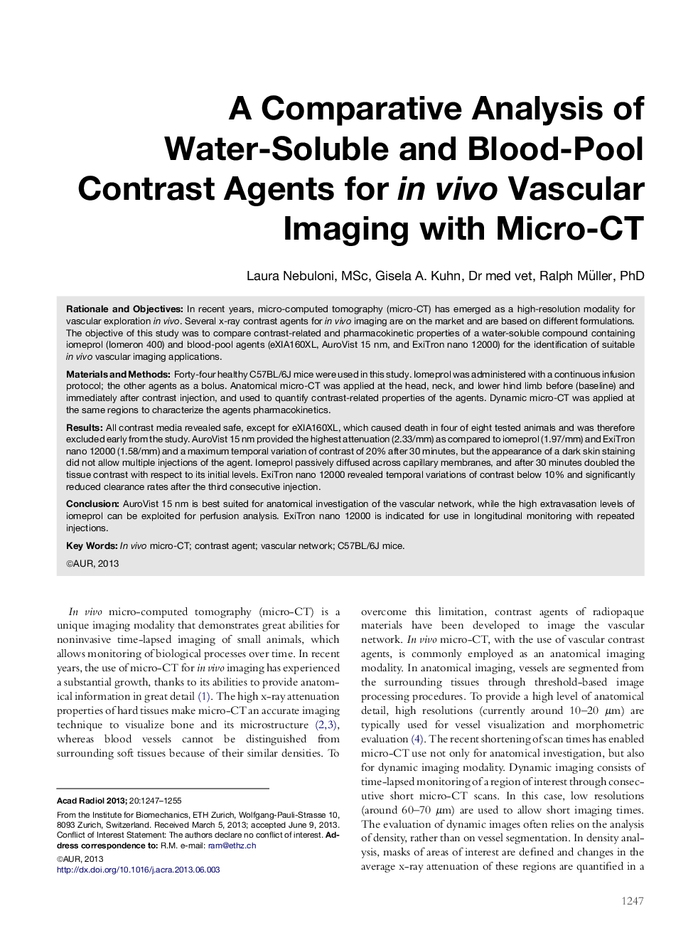 A Comparative Analysis of Water-Soluble and Blood-Pool Contrast Agents for inÂ vivo Vascular Imaging with Micro-CT