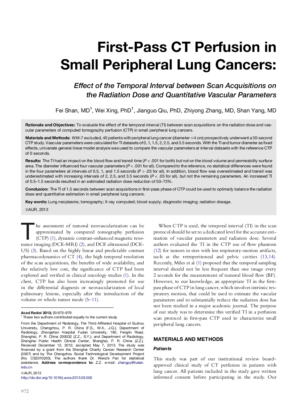 First-Pass CT Perfusion in Small Peripheral Lung Cancers