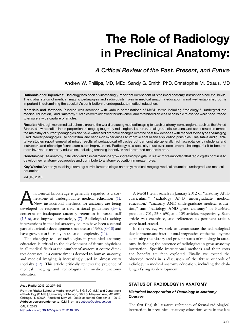 The Role of Radiology in Preclinical Anatomy