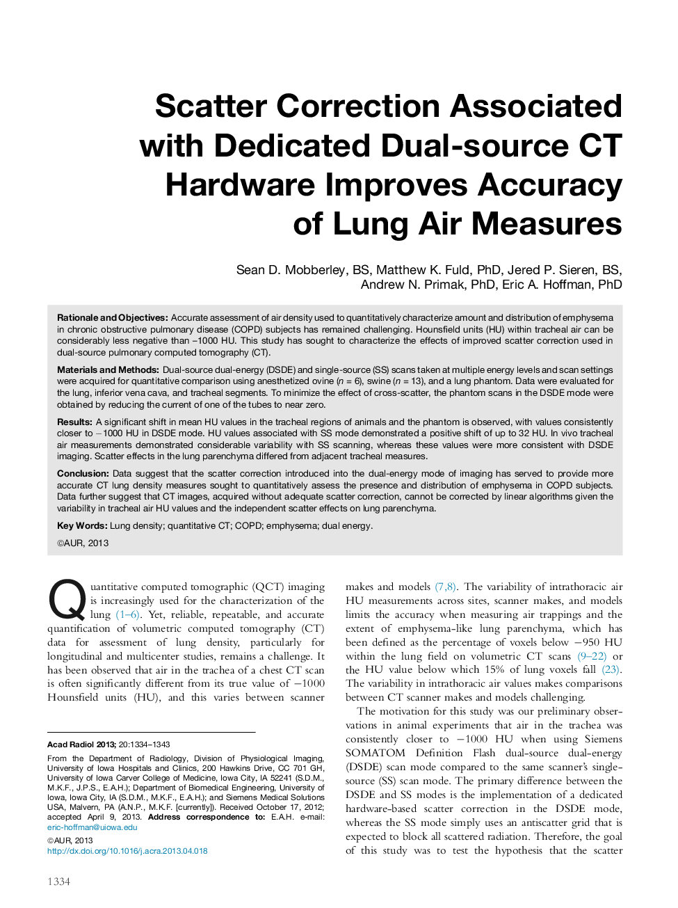 Scatter Correction Associated with Dedicated Dual-source CT Hardware Improves Accuracy of Lung Air Measures