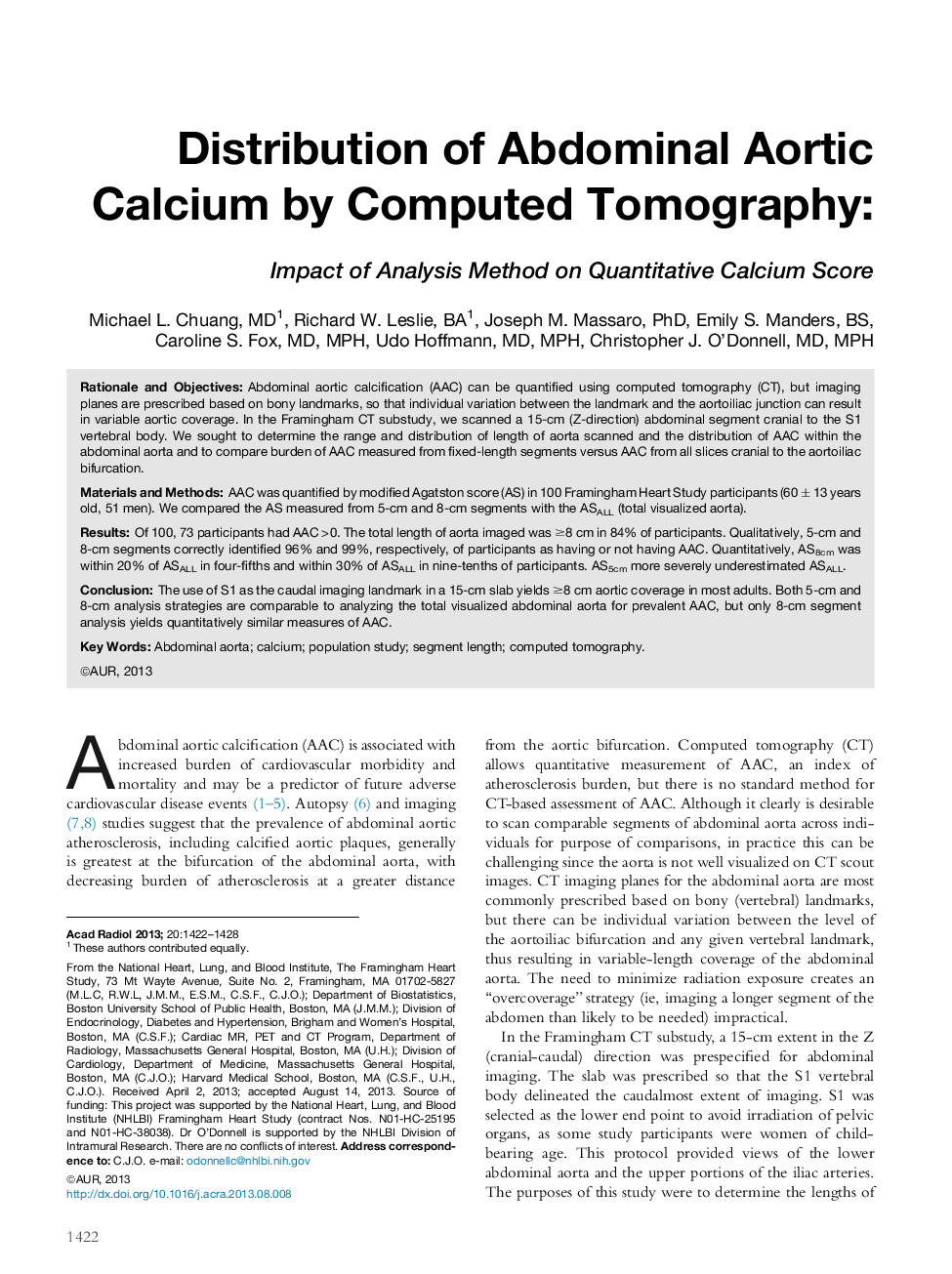 Distribution of Abdominal Aortic Calcium by Computed Tomography