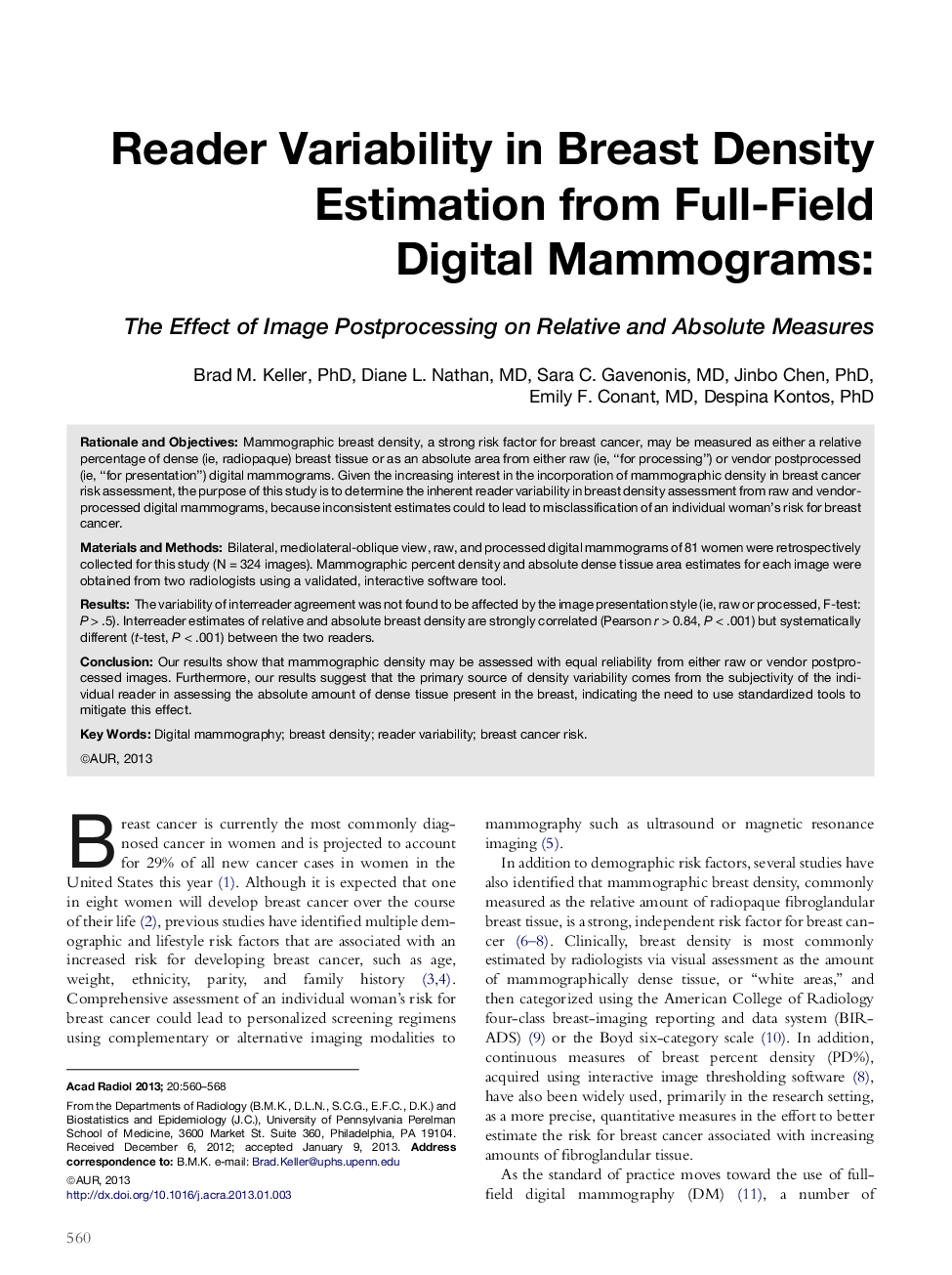 Reader Variability in Breast Density Estimation from Full-Field Digital Mammograms