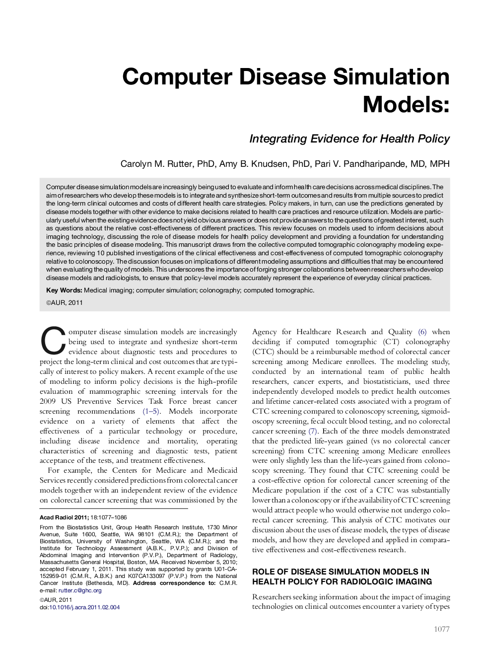 Computer Disease Simulation Models