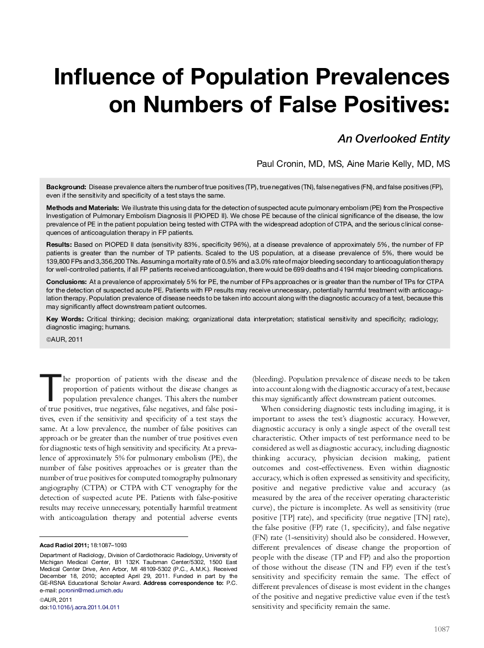 Influence of Population Prevalences on Numbers of False Positives