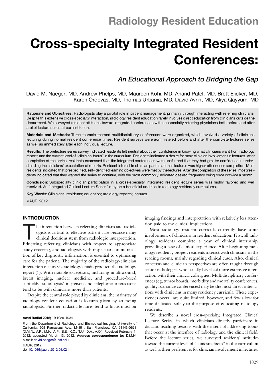 عکس صفحه اول مقاله: Cross-specialty Integrated Resident Conferences Cross-specialty Integrated Resident Conferences