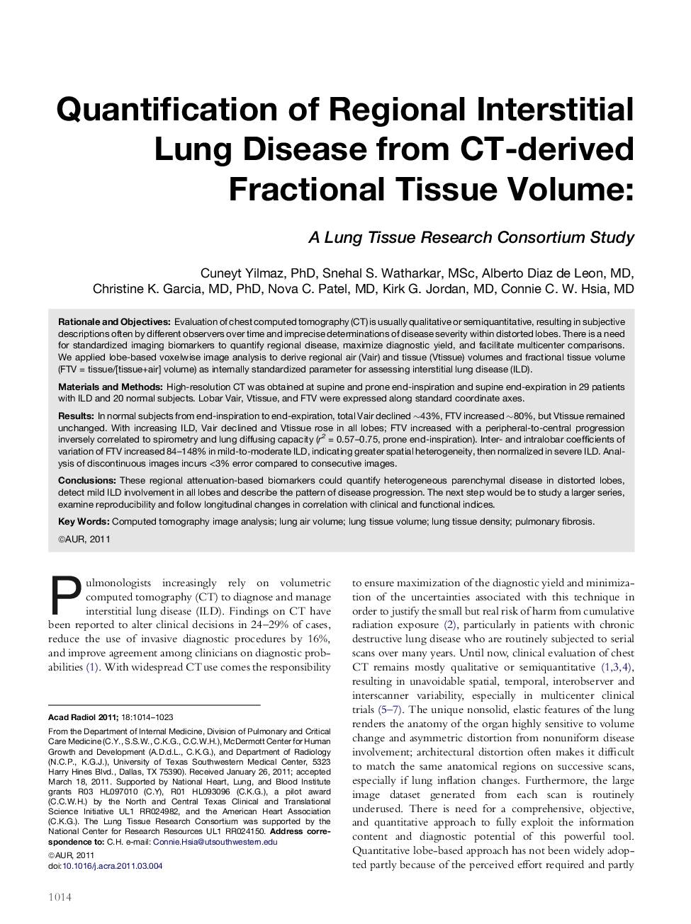 Quantification of Regional Interstitial Lung Disease from CT-derived Fractional Tissue Volume