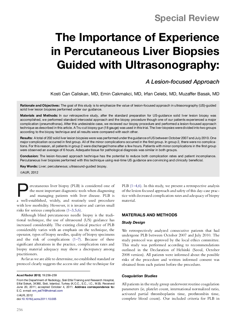 The Importance of Experience in Percutaneous Liver Biopsies Guided with Ultrasonography