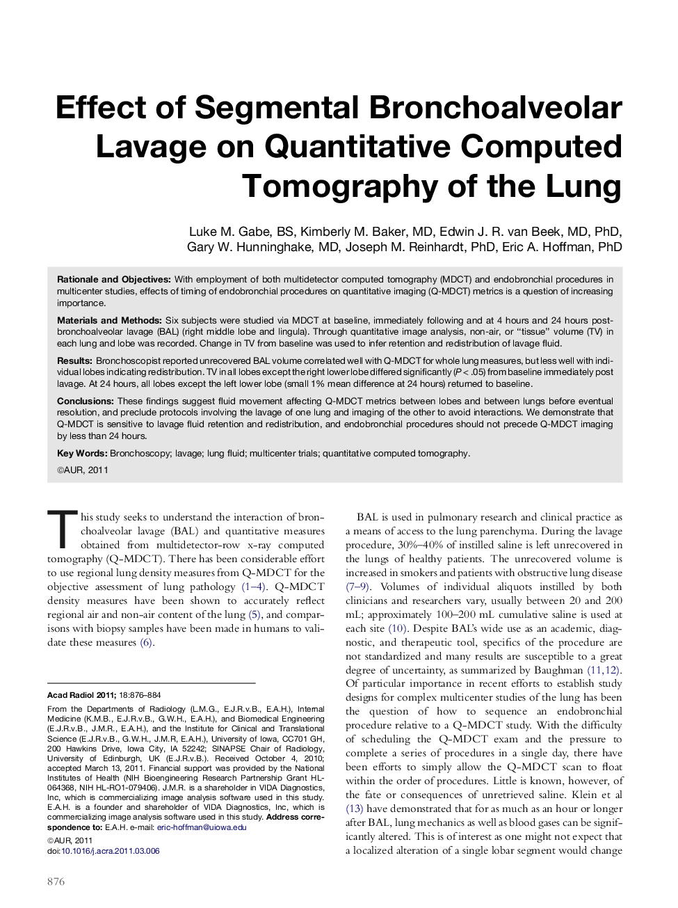 Effect of Segmental Bronchoalveolar Lavage on Quantitative Computed Tomography of the Lung