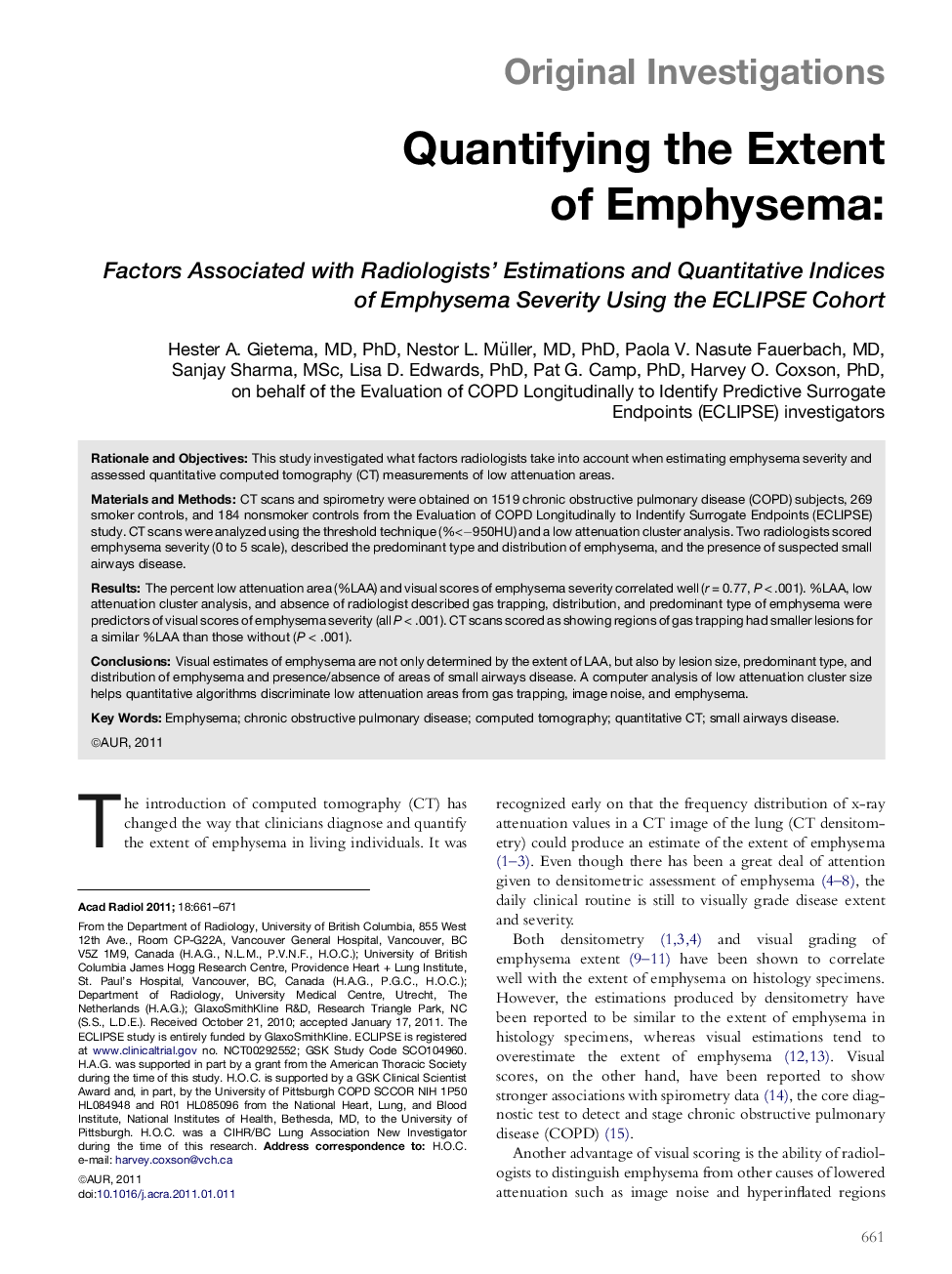 Quantifying the Extent of Emphysema: