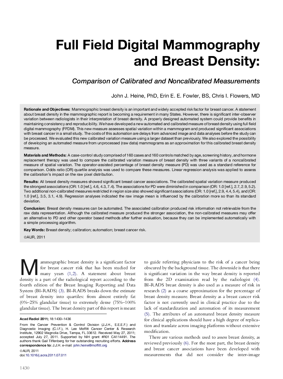 Full Field Digital Mammography and Breast Density