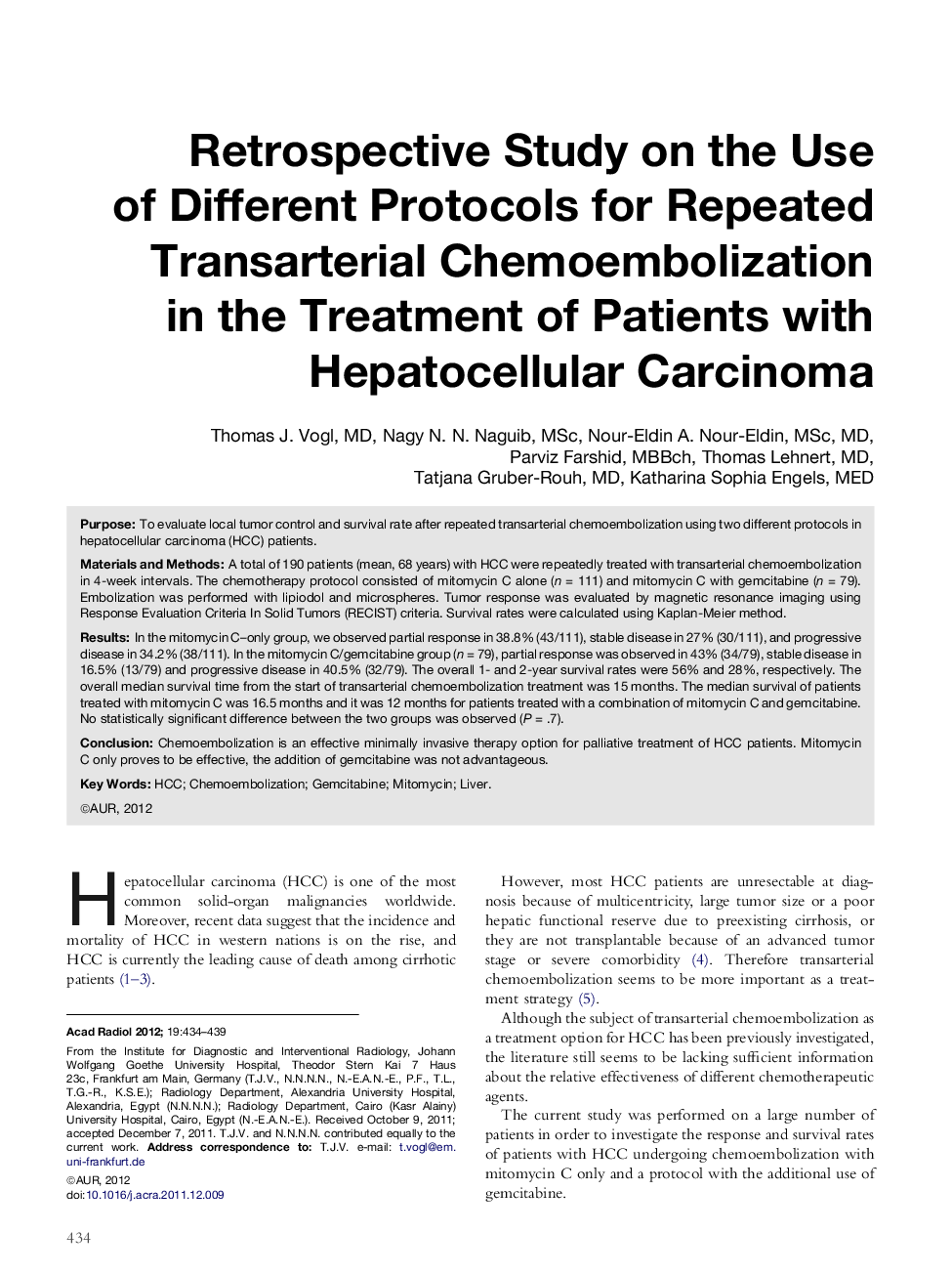 Retrospective Study on the Use of Different Protocols for Repeated Transarterial Chemoembolization in the Treatment of Patients with Hepatocellular Carcinoma