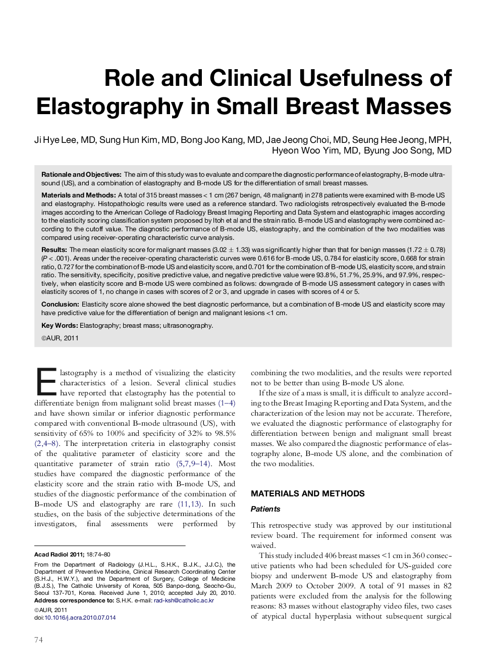 Role and Clinical Usefulness of Elastography in Small Breast Masses