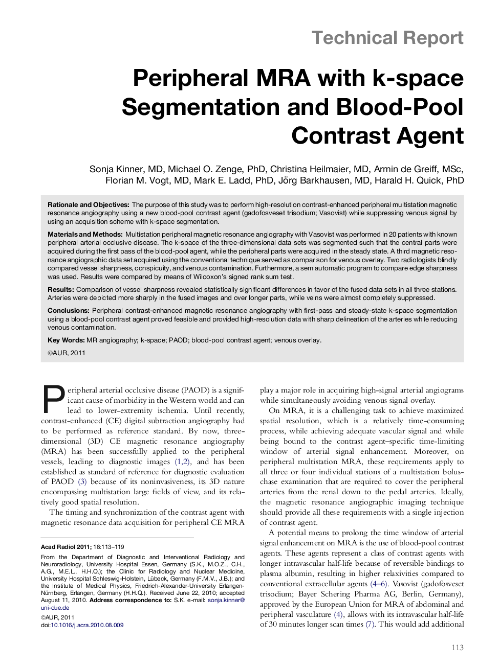 Peripheral MRA with k-space Segmentation and Blood-Pool Contrast Agent