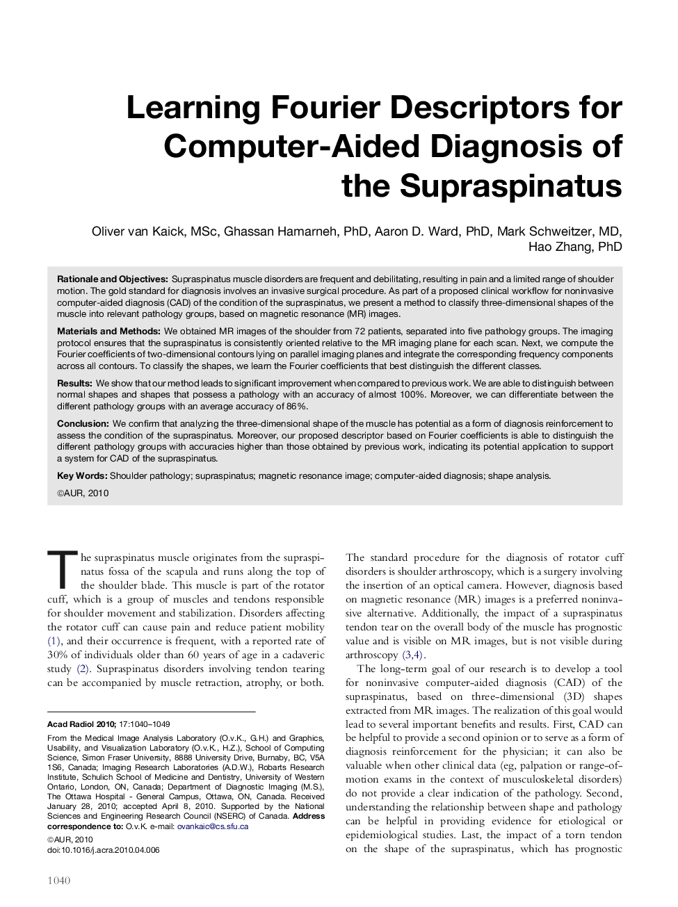 Learning Fourier Descriptors for Computer-Aided Diagnosis of the Supraspinatus