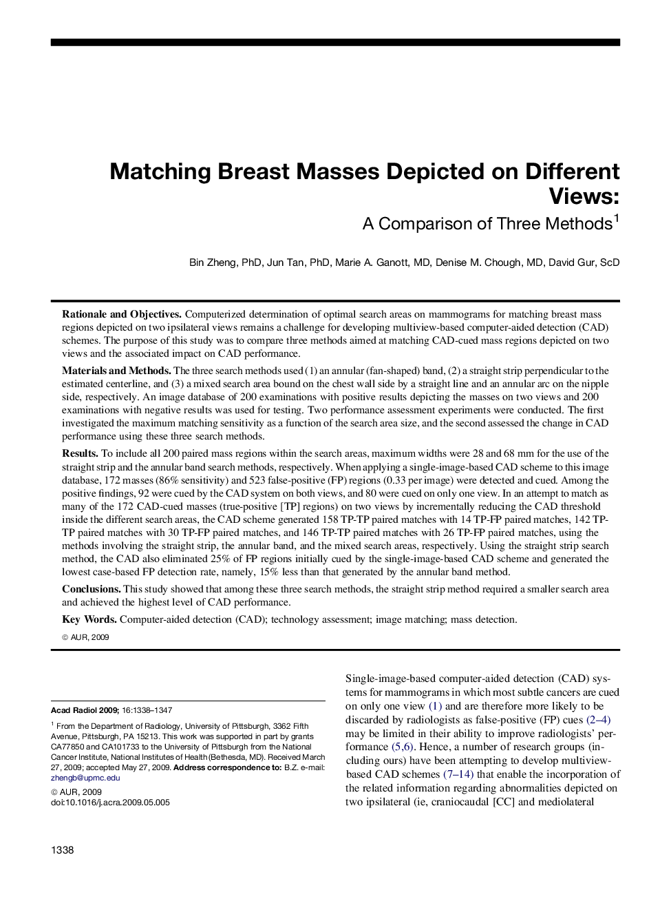 Matching Breast Masses Depicted on Different Views