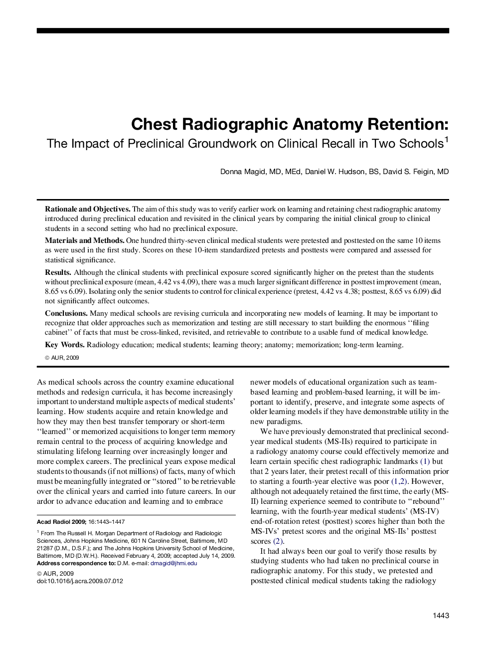 Chest Radiographic Anatomy Retention