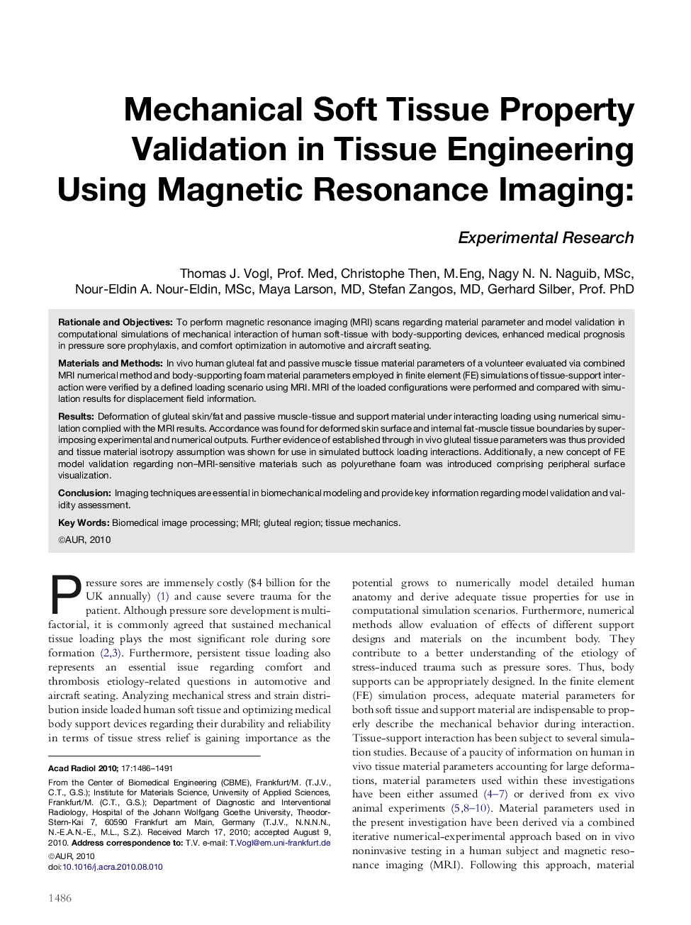 Mechanical Soft Tissue Property Validation in Tissue Engineering Using Magnetic Resonance Imaging