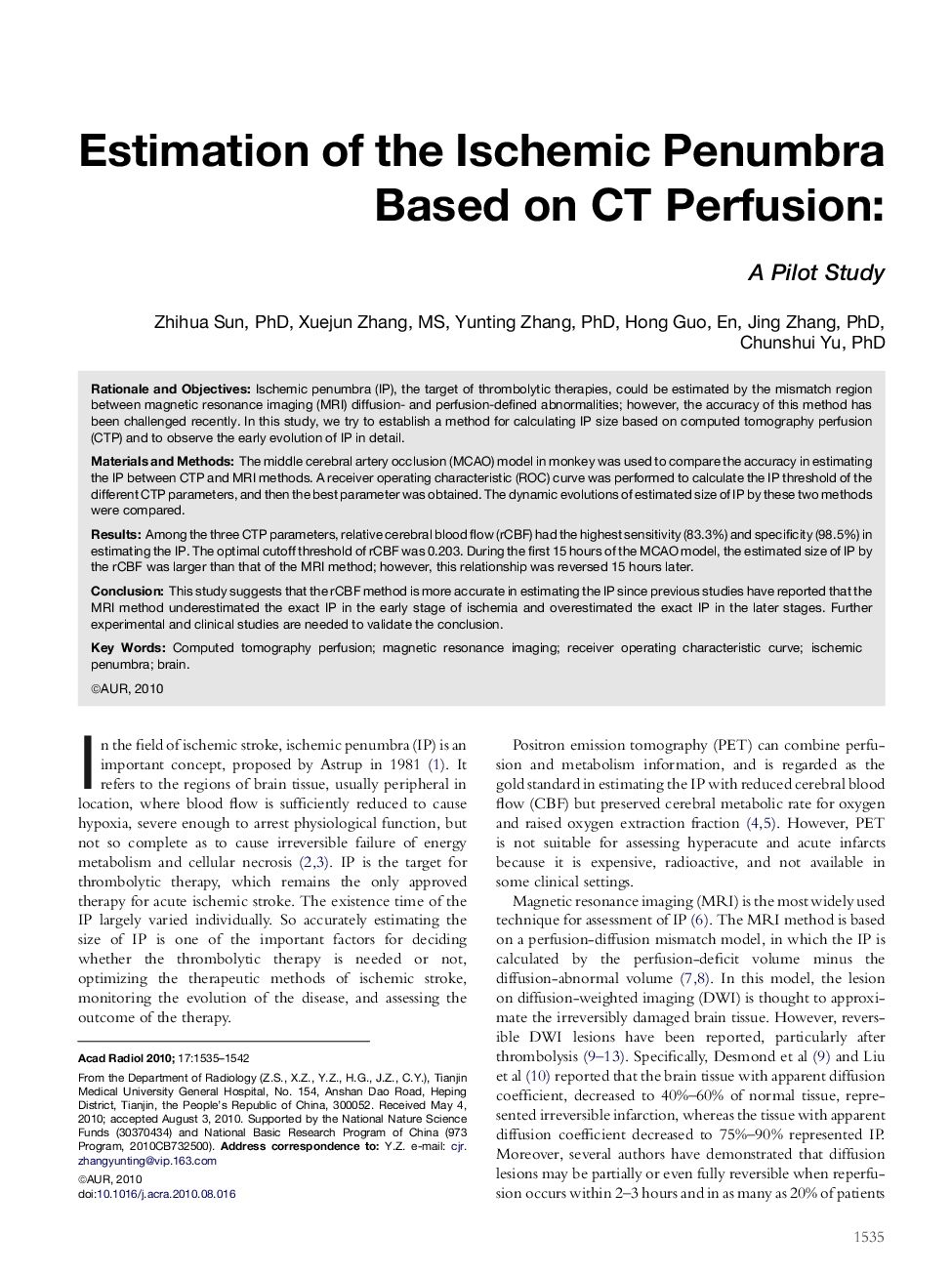 Estimation of the Ischemic Penumbra Based on CT Perfusion