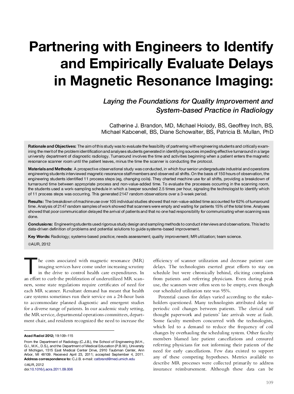 Partnering with Engineers to Identify and Empirically Evaluate Delays in Magnetic Resonance Imaging