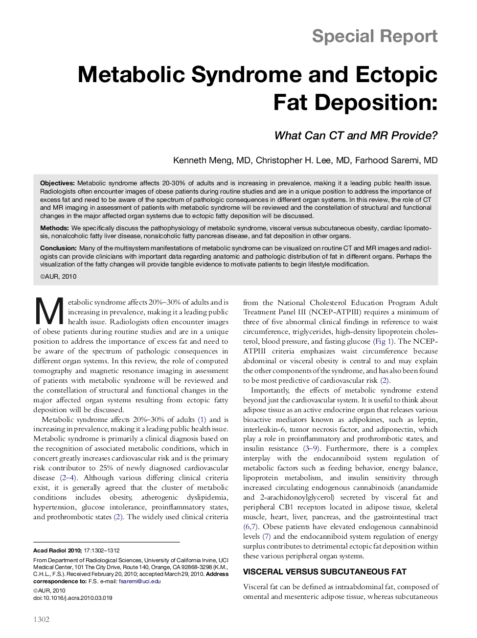 Metabolic Syndrome and Ectopic Fat Deposition