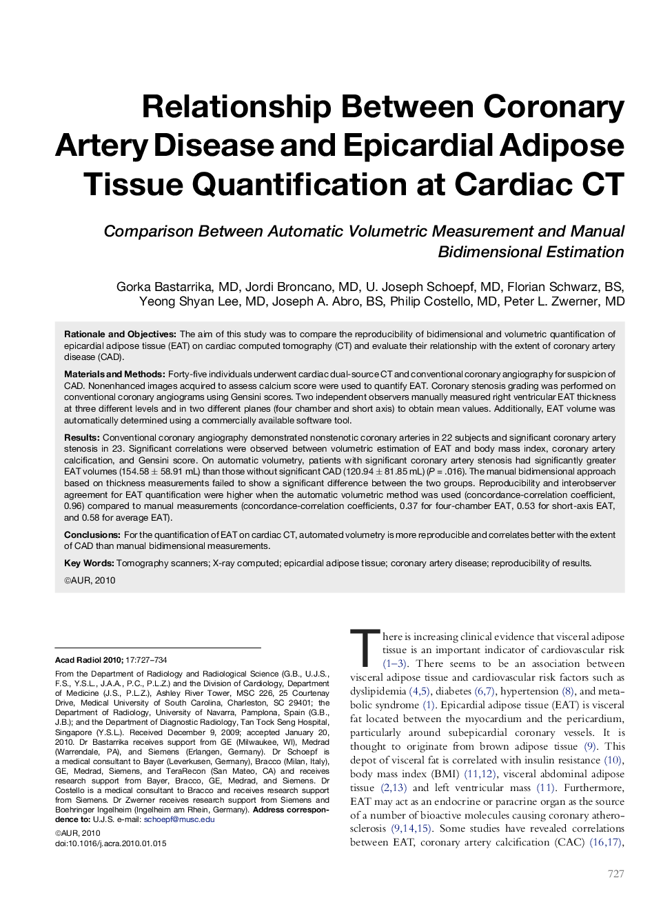 Relationship Between Coronary Artery Disease and Epicardial Adipose Tissue Quantification at Cardiac CT