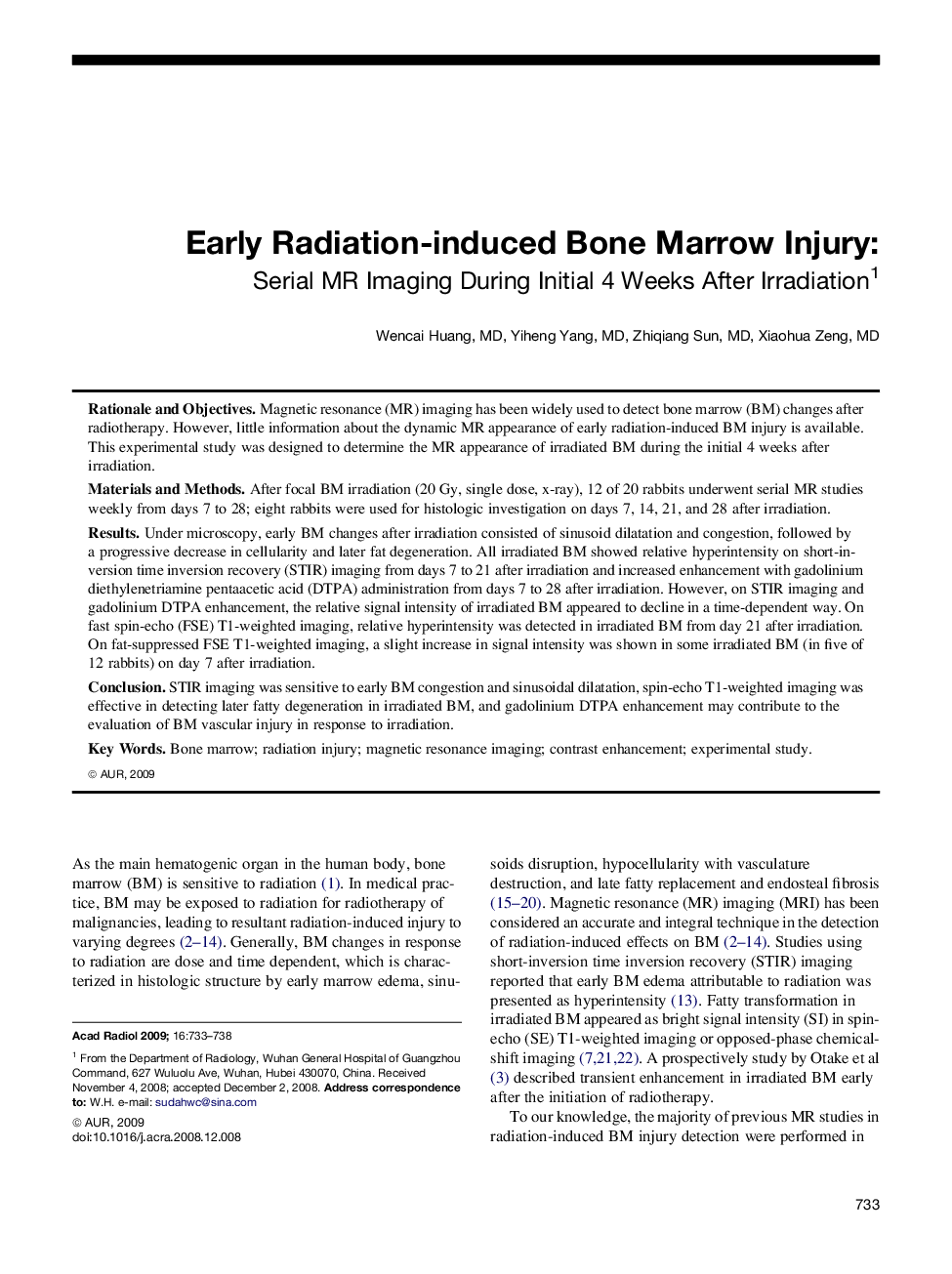 Early Radiation-induced Bone Marrow Injury