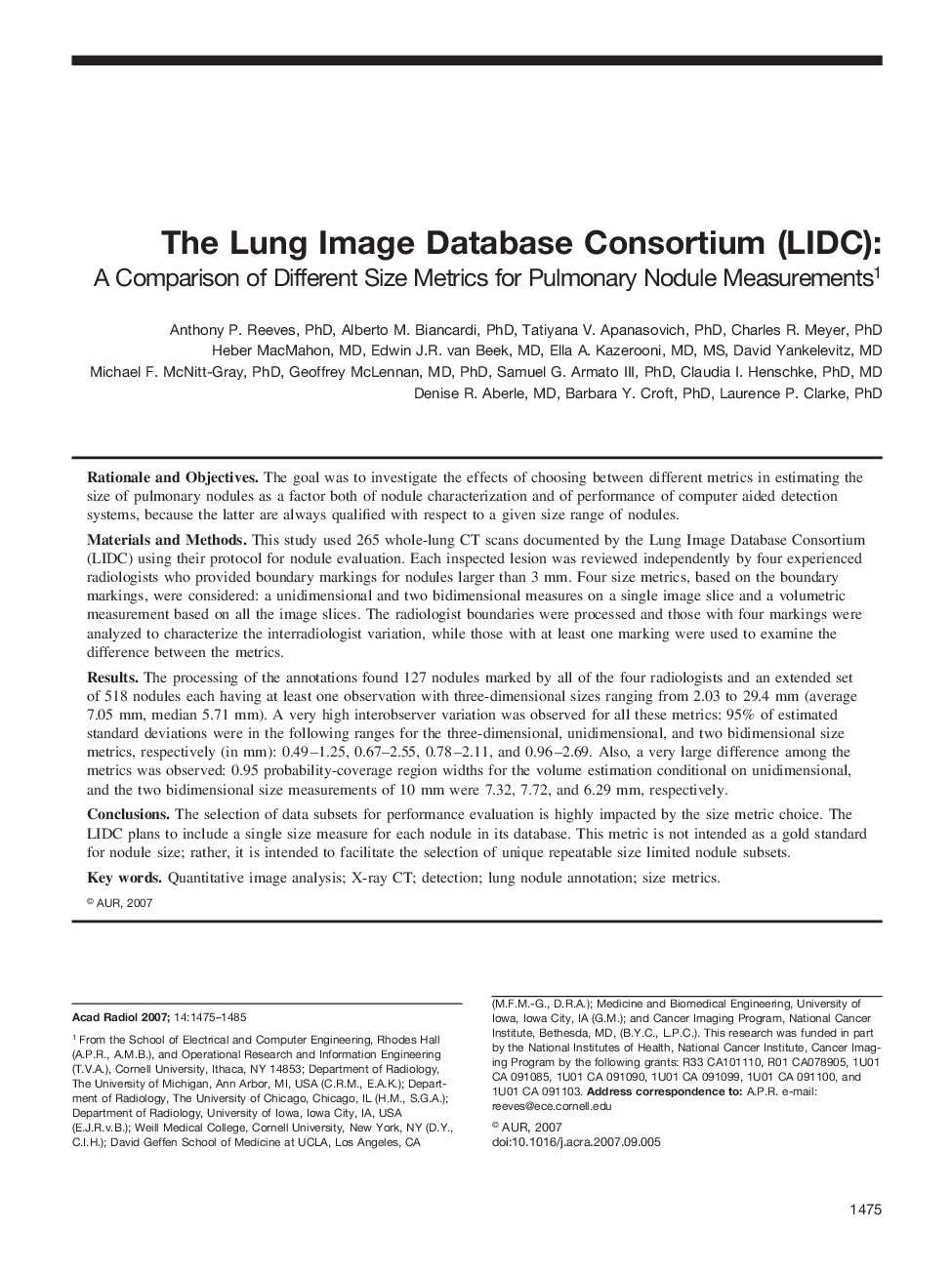 The Lung Image Database Consortium (LIDC)