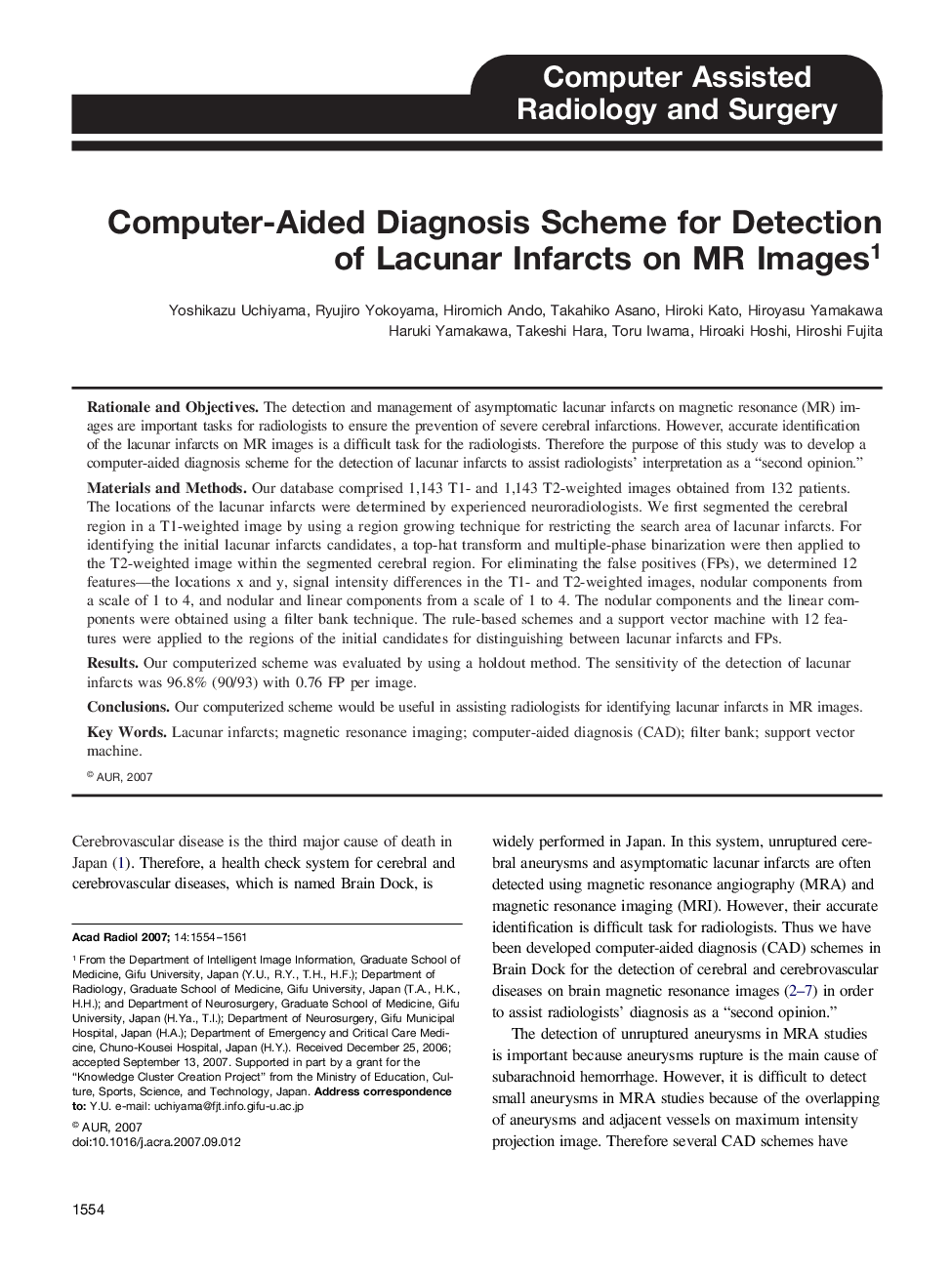 Computer-Aided Diagnosis Scheme for Detection of Lacunar Infarcts on MR Images