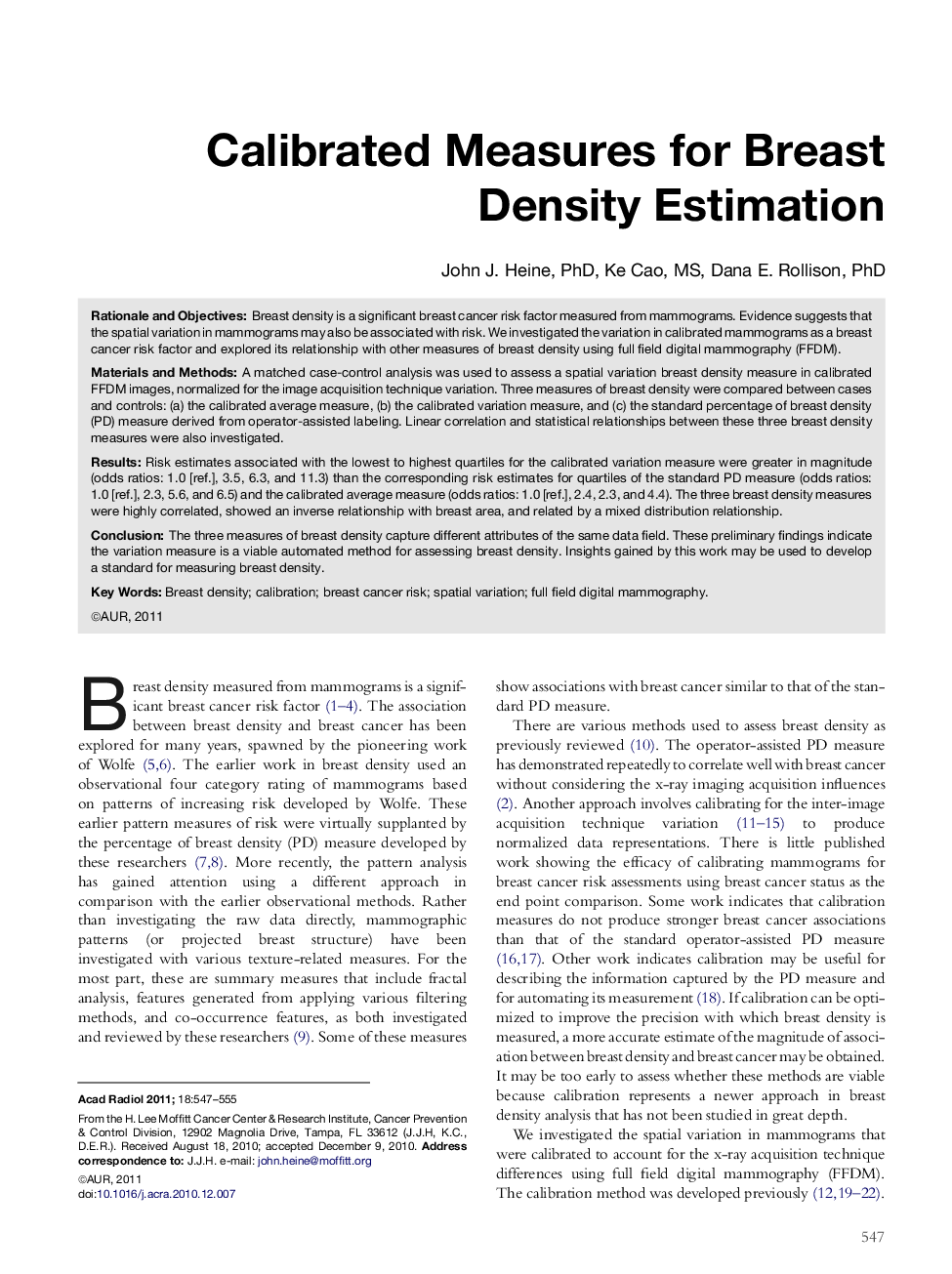 Calibrated Measures for Breast Density Estimation