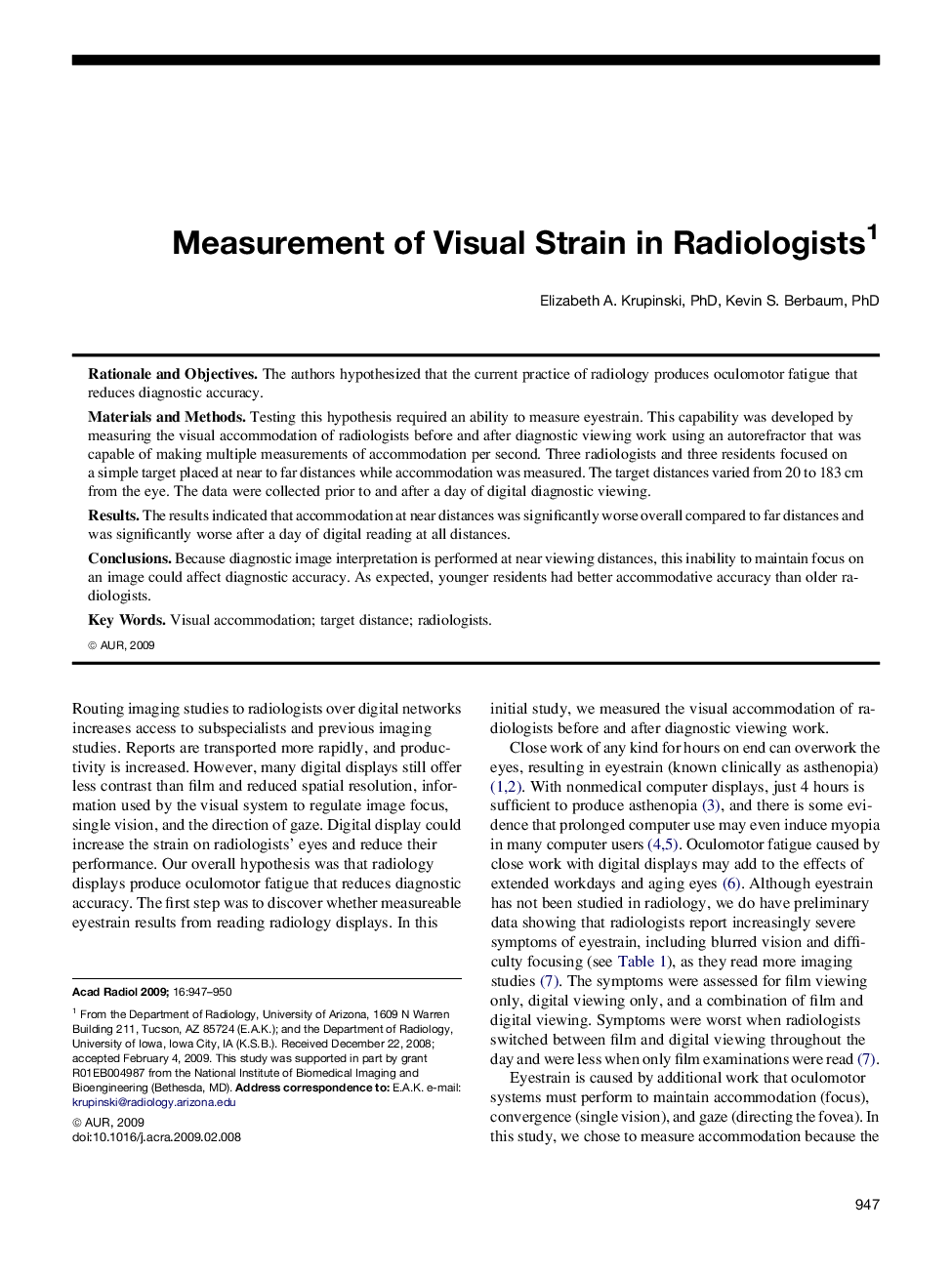 Measurement of Visual Strain in Radiologists