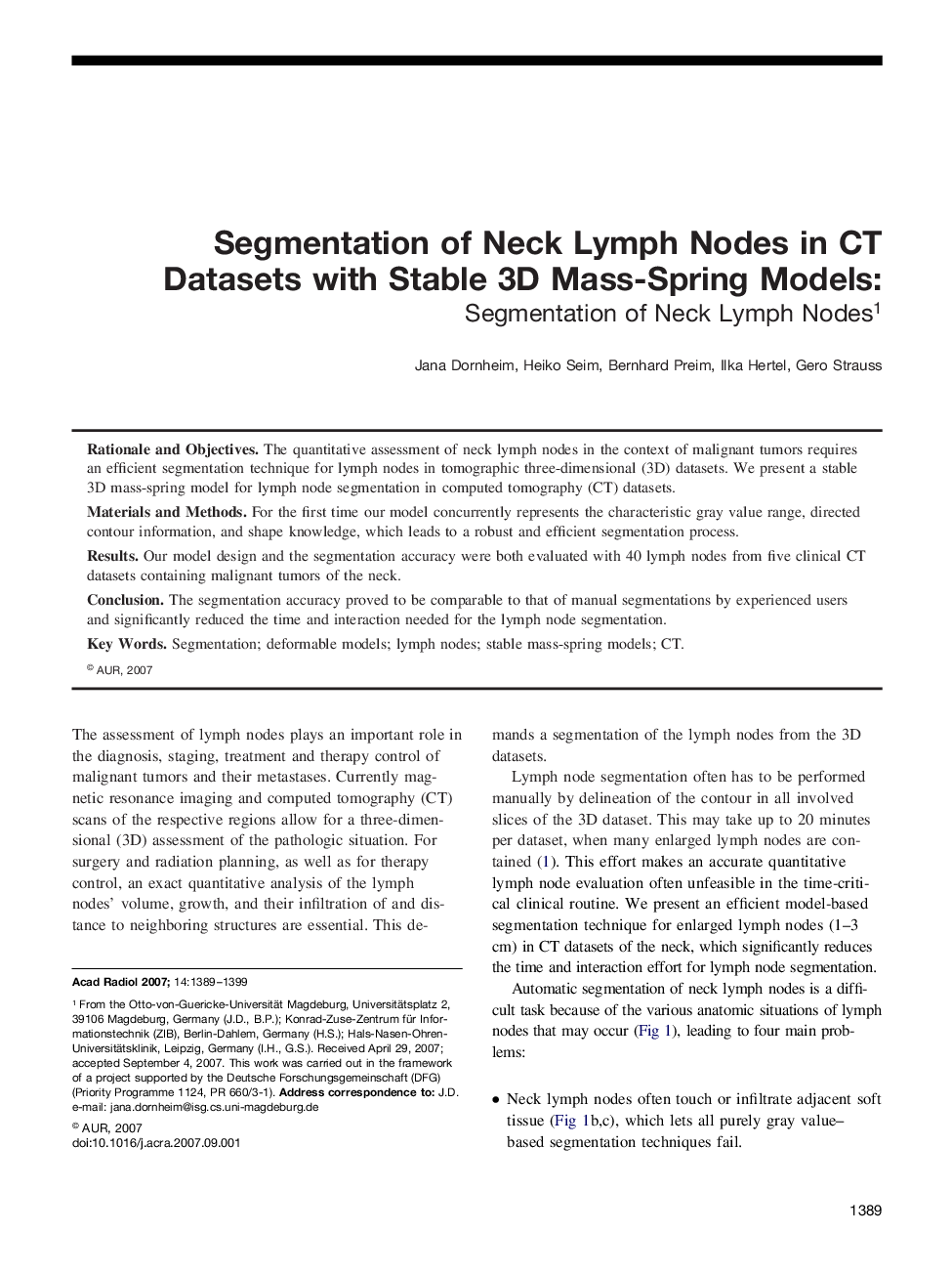 Segmentation of Neck Lymph Nodes in CT Datasets with Stable 3D Mass-Spring Models