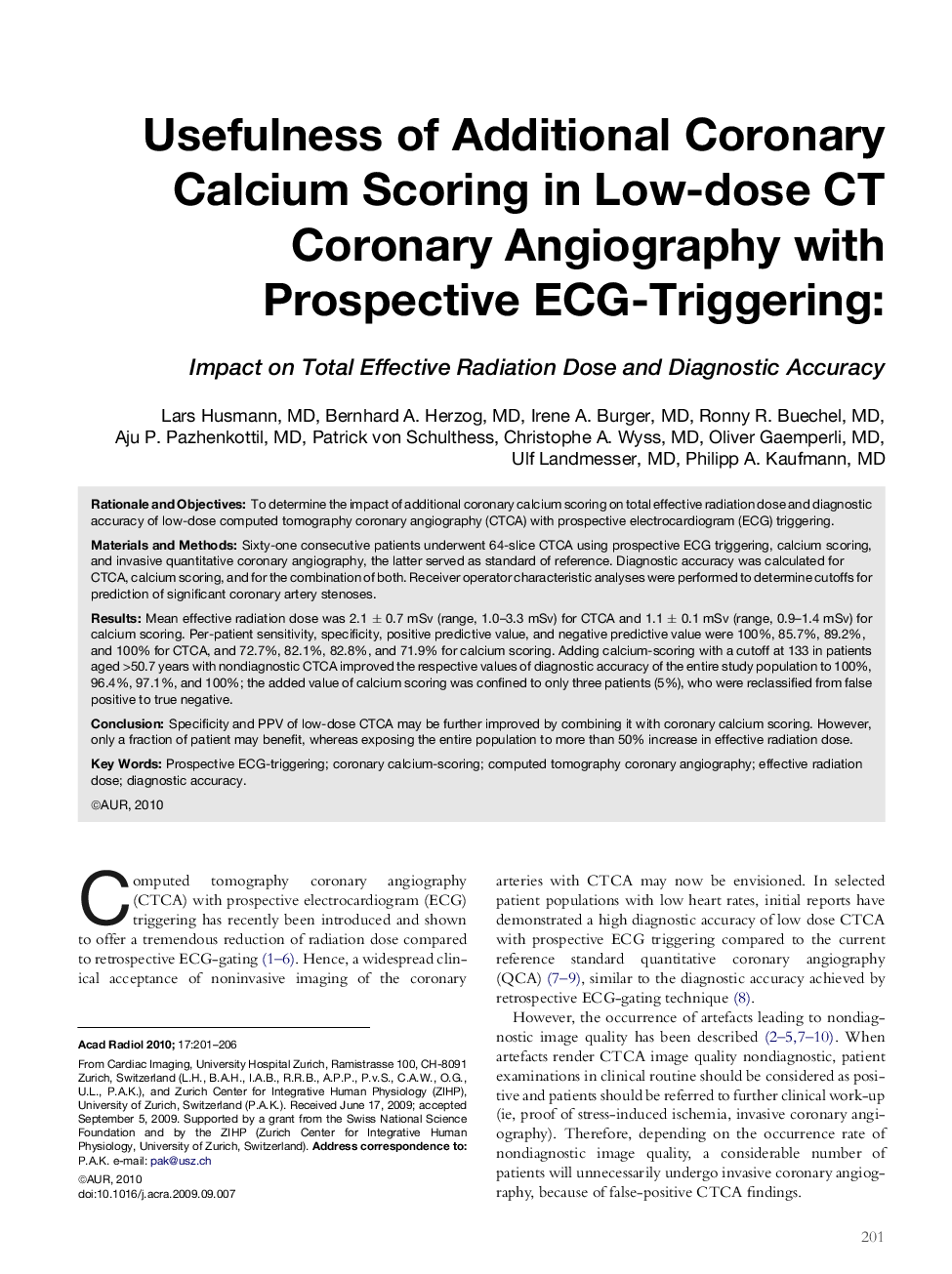 Usefulness of Additional Coronary Calcium Scoring in Low-dose CT Coronary Angiography with Prospective ECG-Triggering