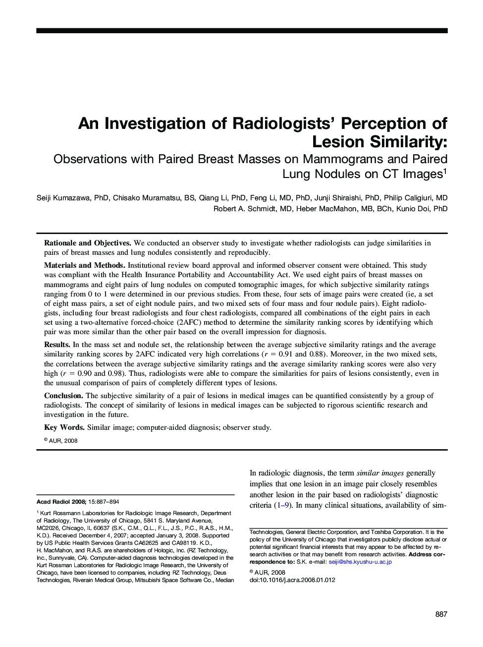An Investigation of Radiologists' Perception of Lesion Similarity