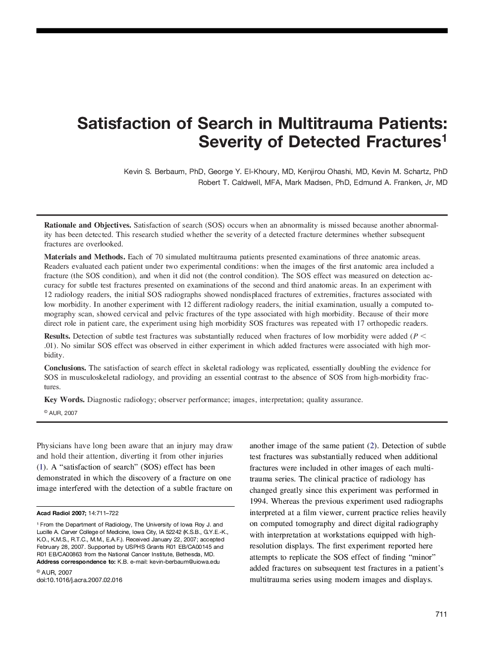 Satisfaction of Search in Multitrauma Patients: Severity of Detected Fractures