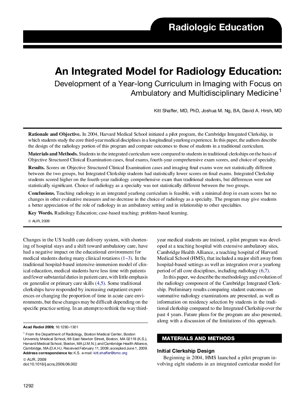 An Integrated Model for Radiology Education