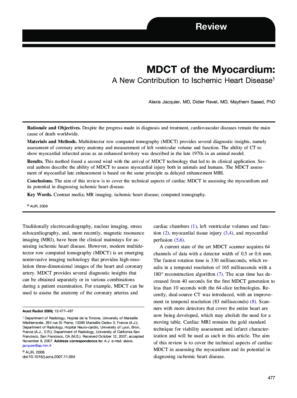 MDCT of the Myocardium