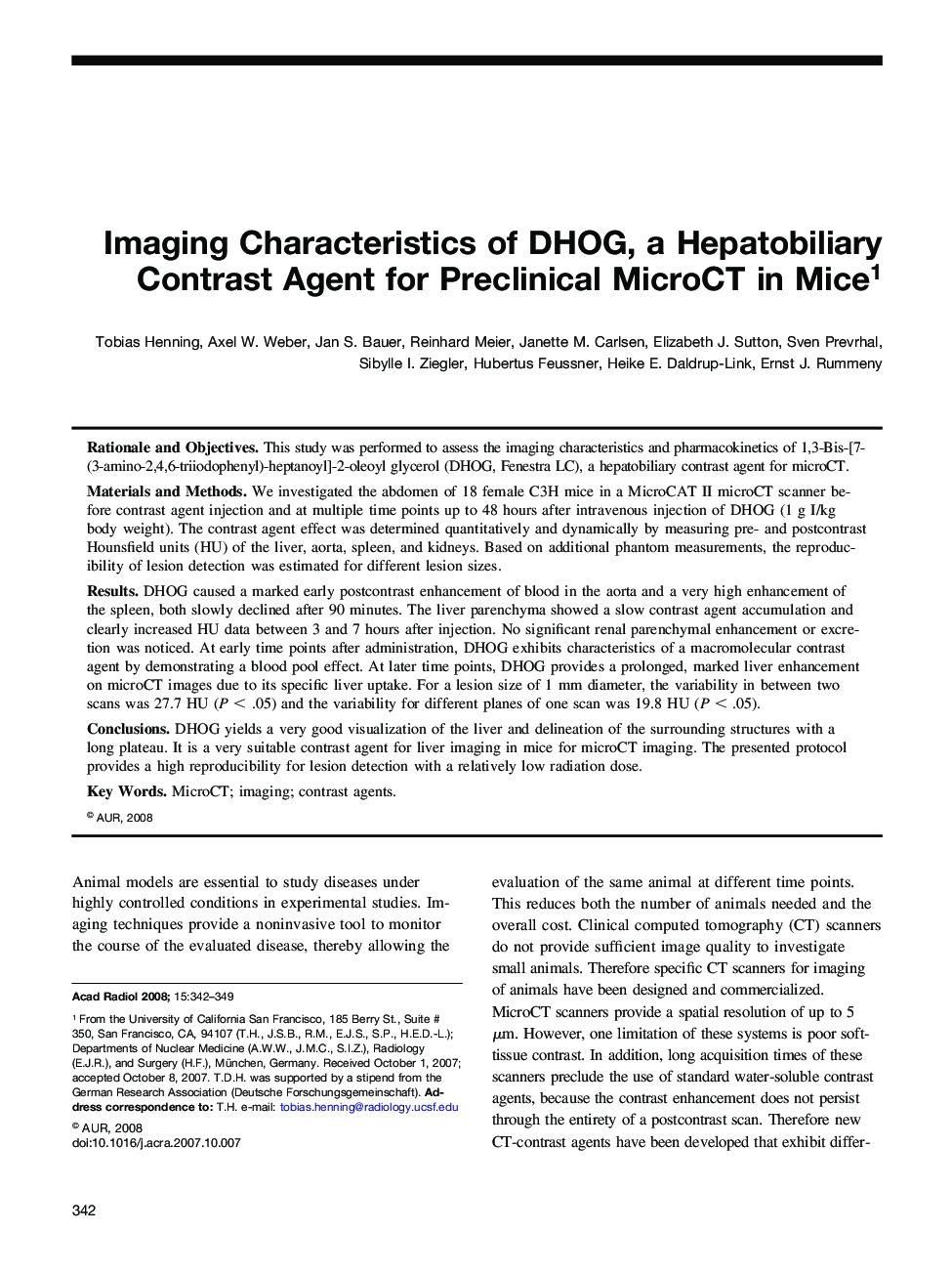 Imaging Characteristics of DHOG, a Hepatobiliary Contrast Agent for Preclinical MicroCT in Mice