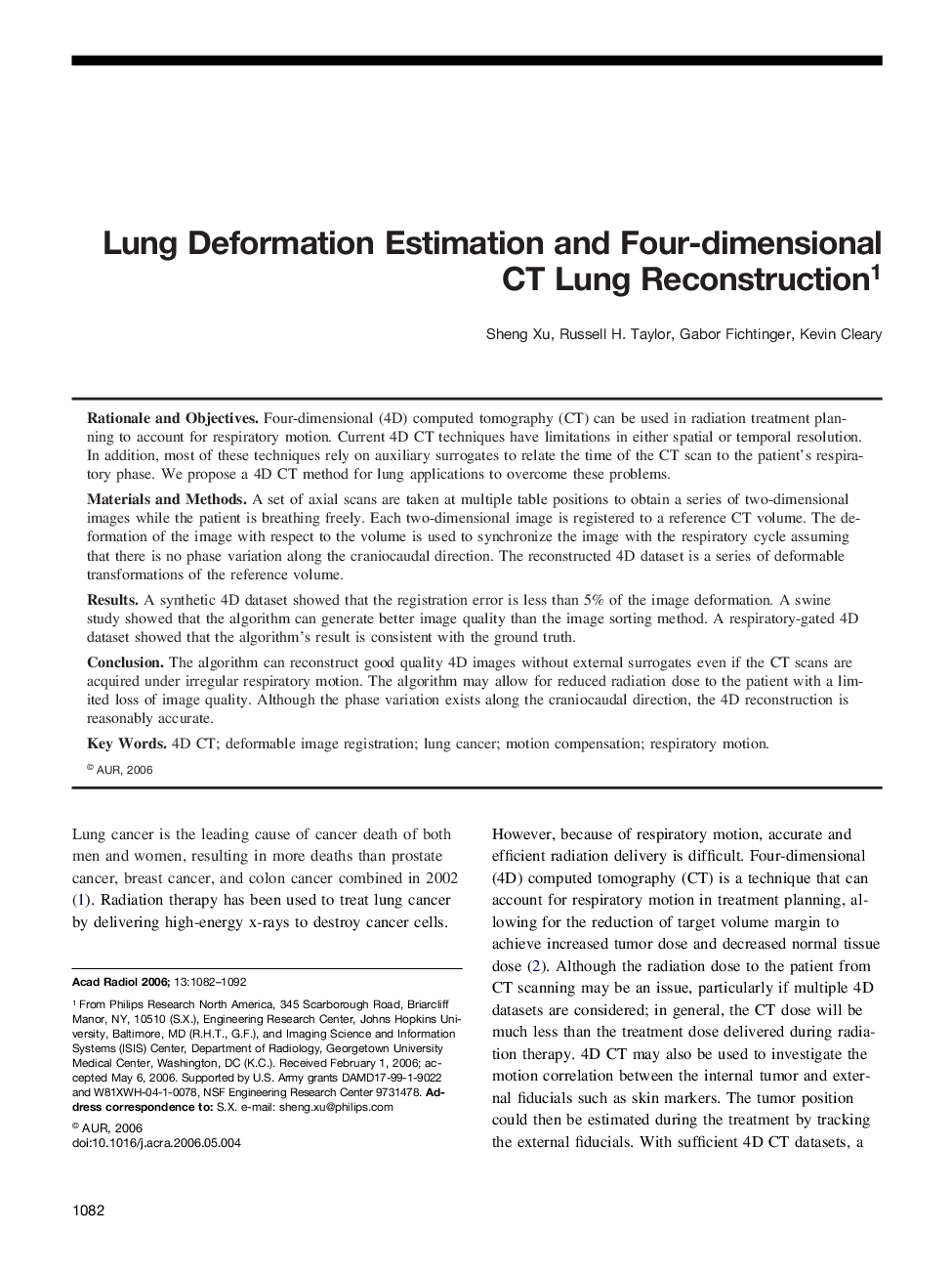 Lung Deformation Estimation and Four-dimensional CT Lung Reconstruction