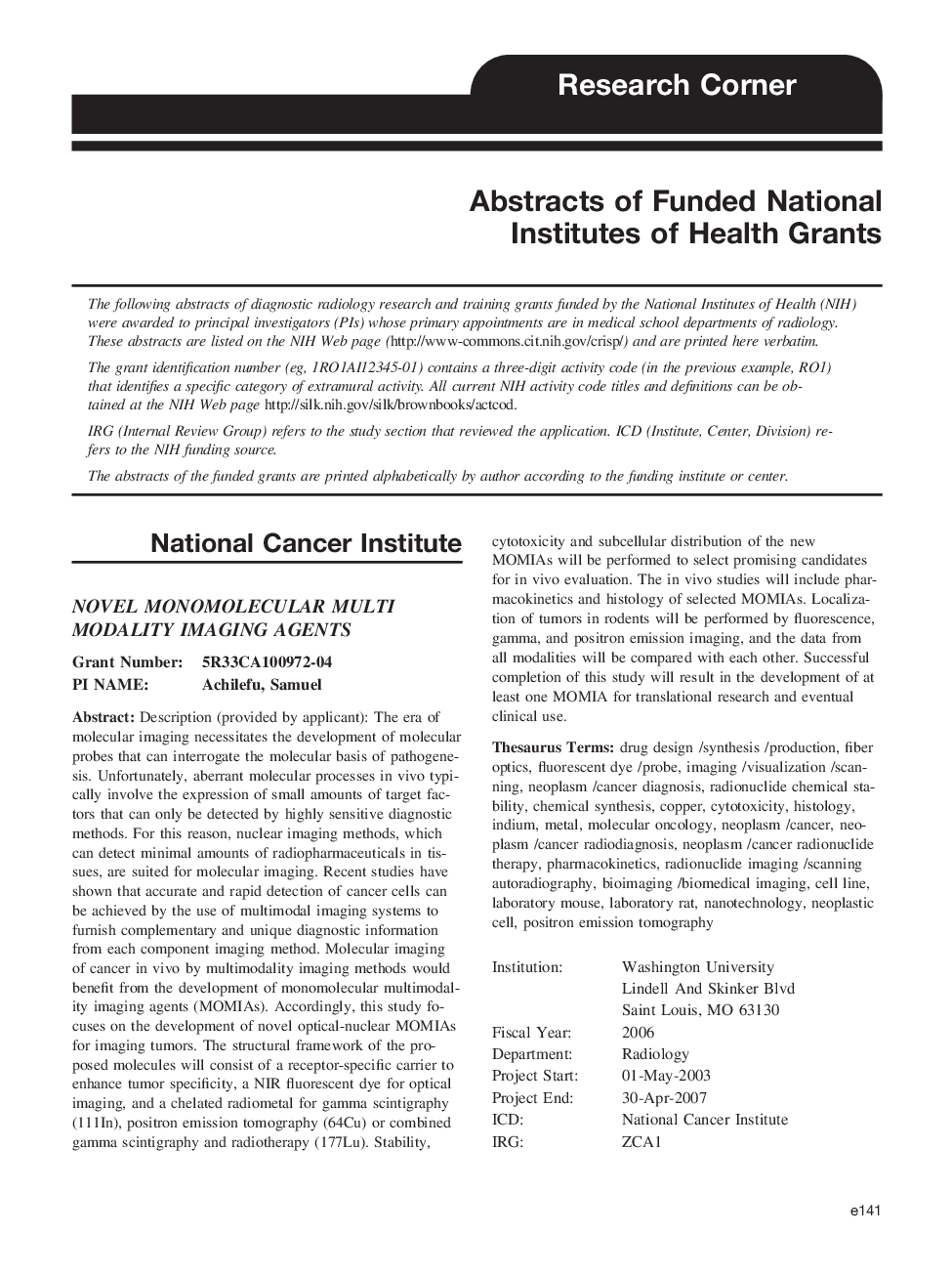 Abstracts of Funded National Institutes of Health Grants