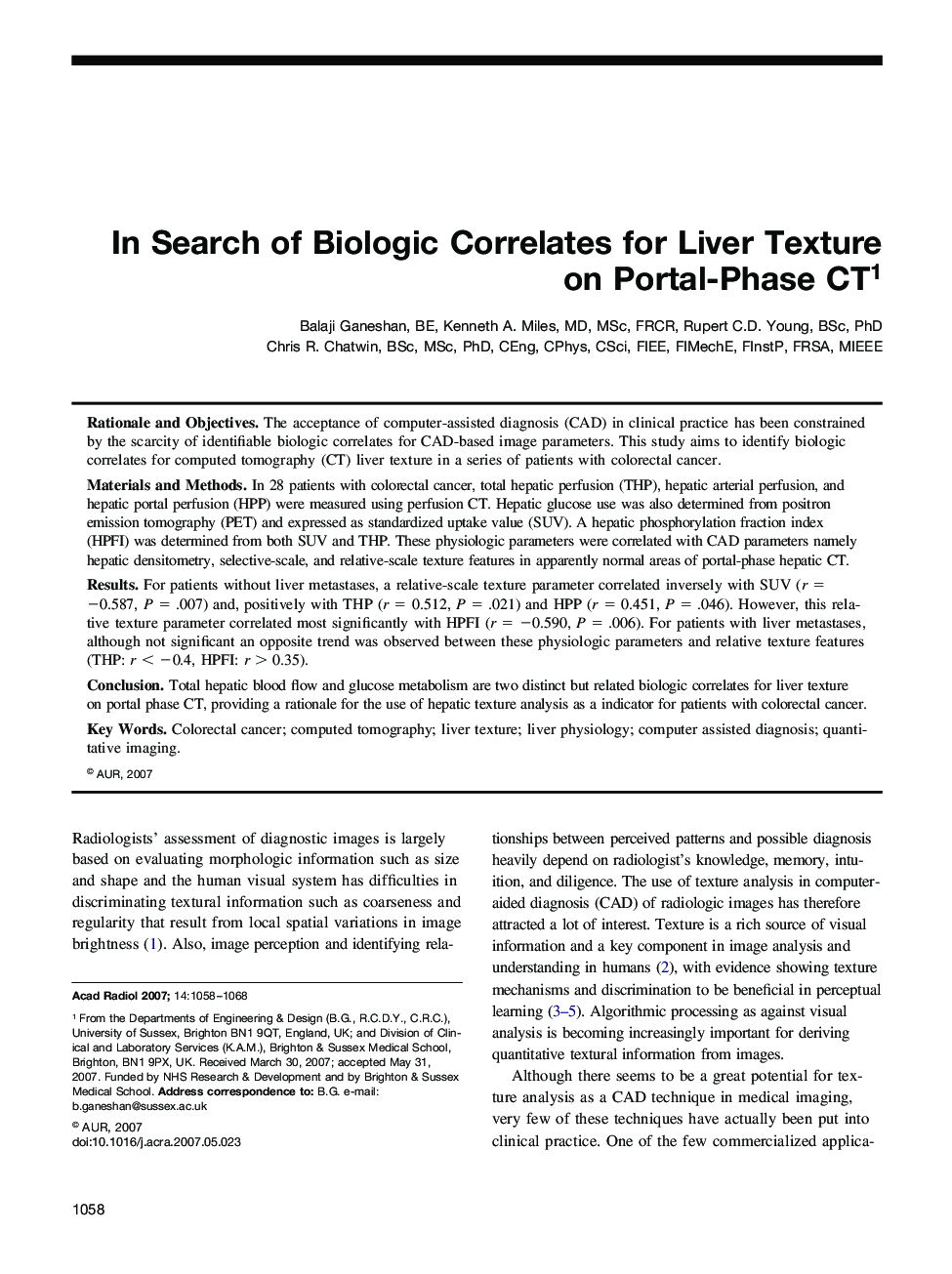 In Search of Biologic Correlates for Liver Texture on Portal-Phase CT