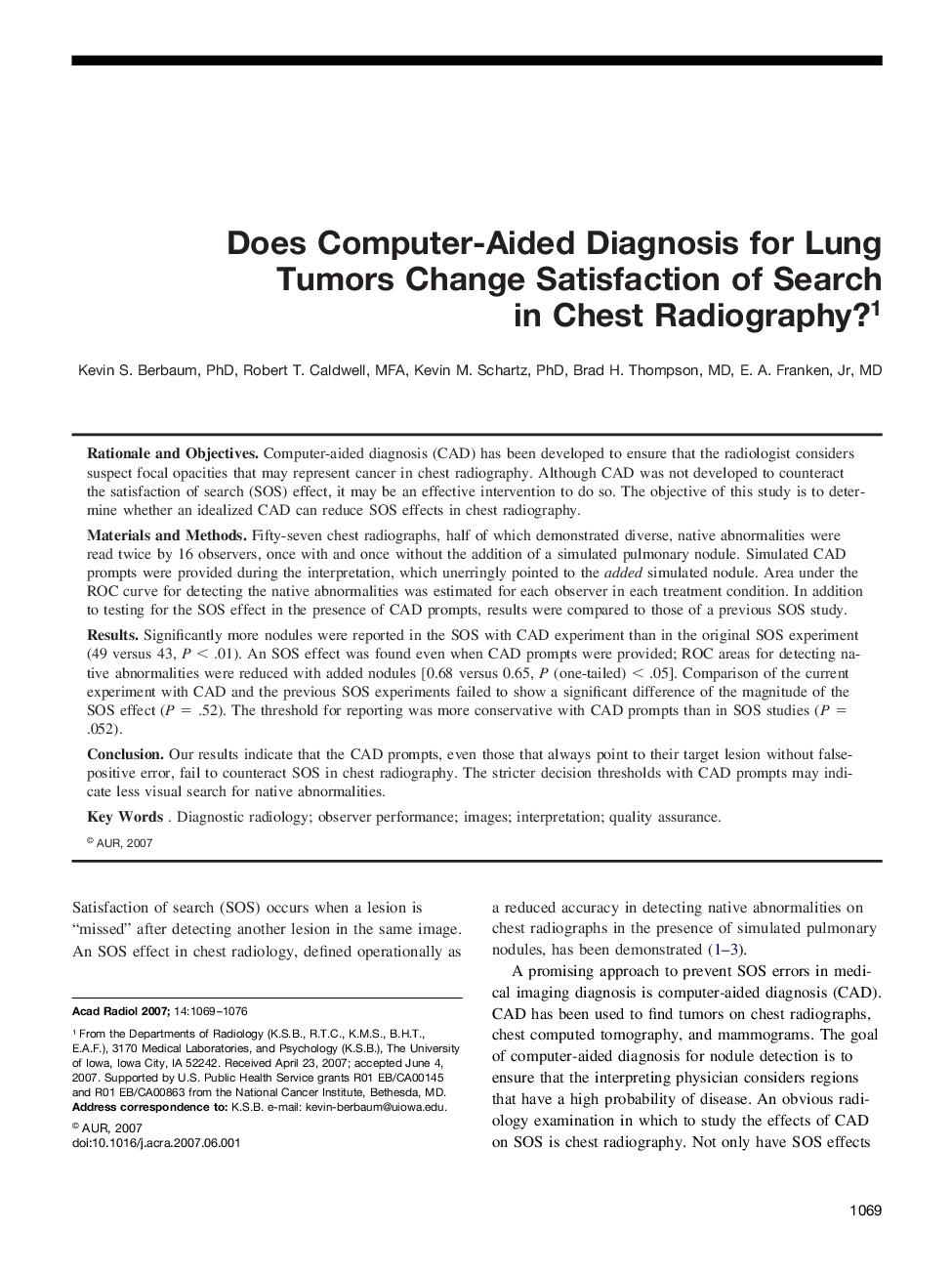 Does Computer-Aided Diagnosis for Lung Tumors Change Satisfaction of Search in Chest Radiography?