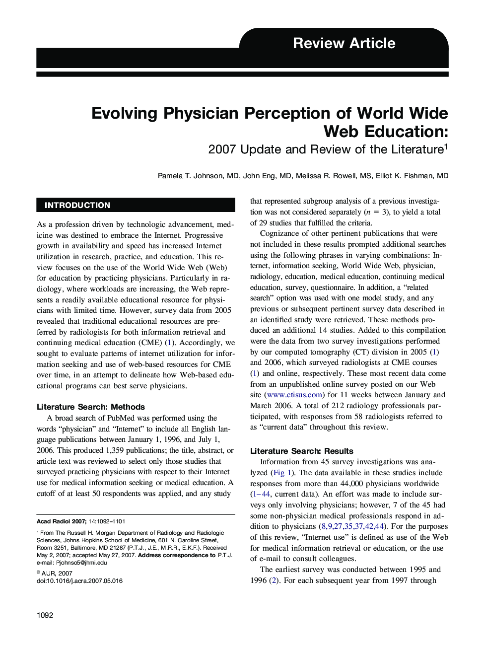 Evolving Physician Perception of World Wide Web Education