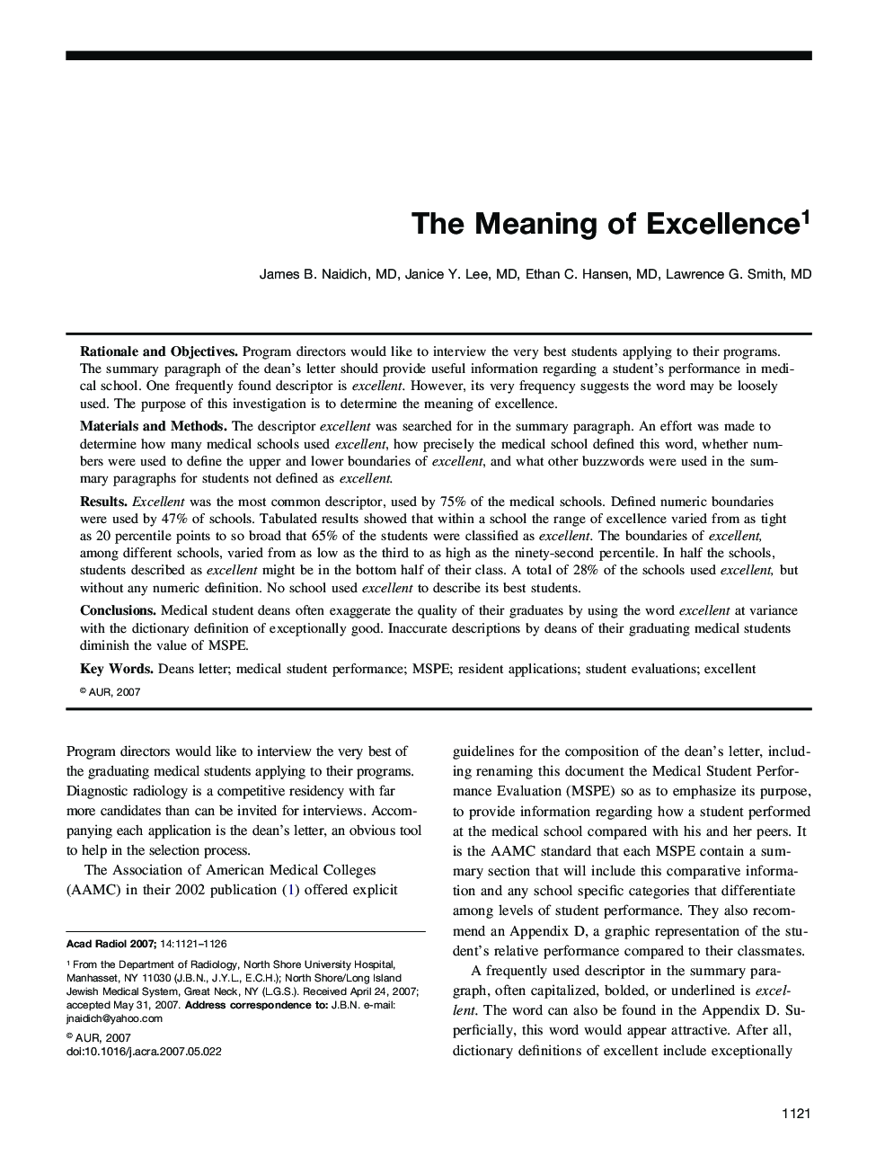 The Meaning of Excellence