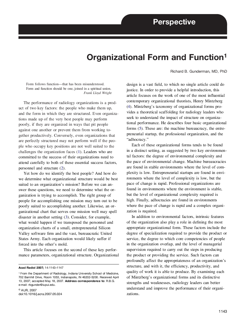 Organizational Form and Function