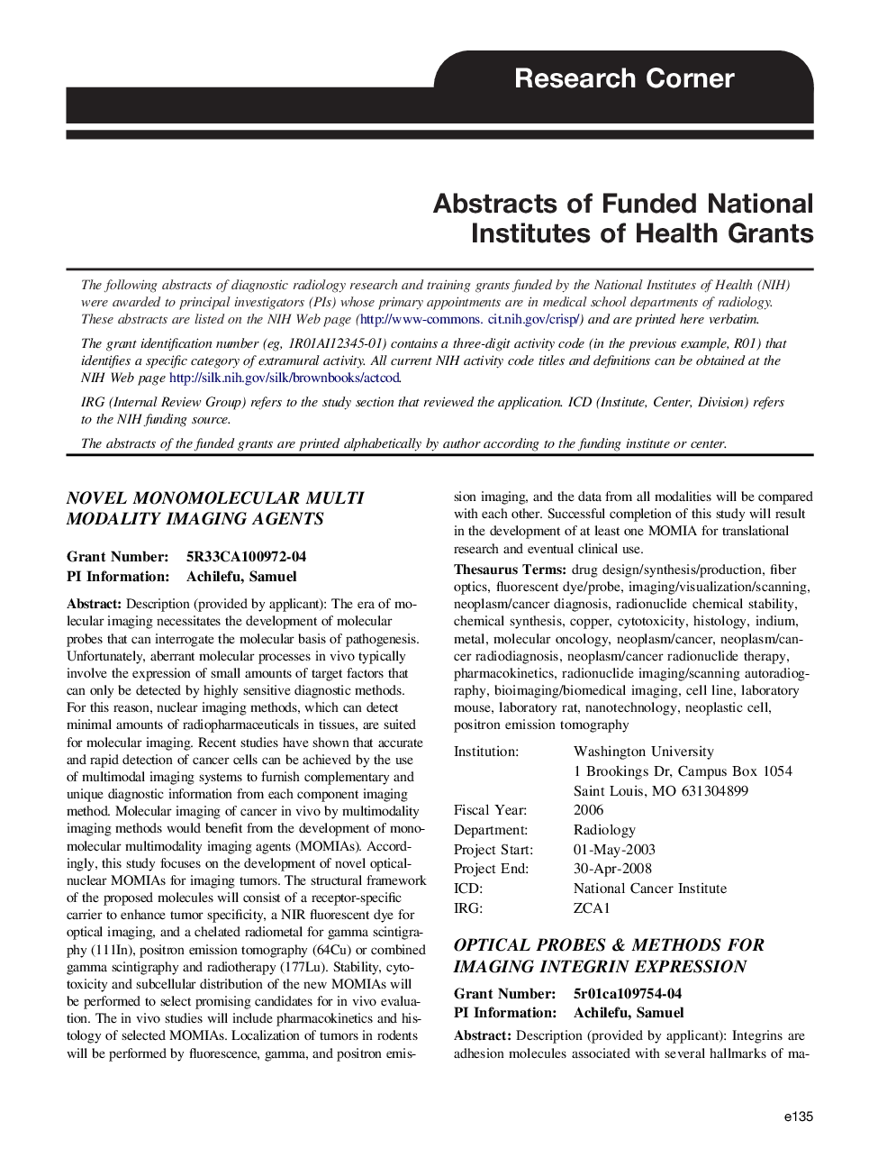 Abstracts of Funded National Institutes of Health Grants