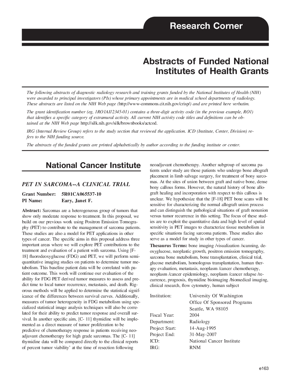 Abstracts of Funded National Institutes of Health Grants
